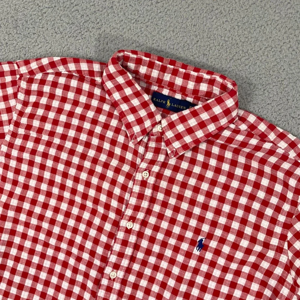 Polo Ralph Lauren Shirt 2XL Red Gingham Plaid Preppy Long Sleeve Button Front